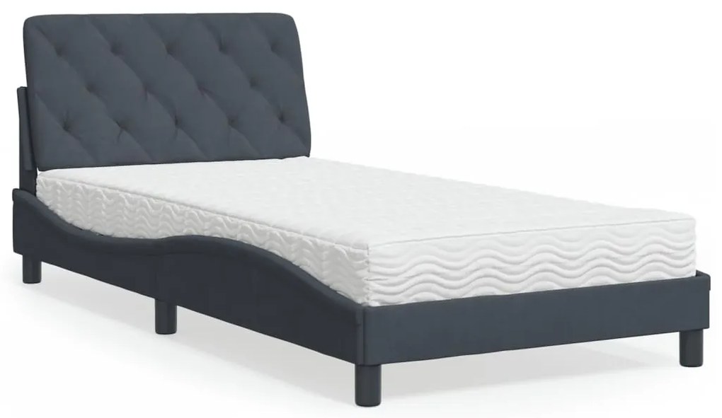 Cama com colchão 100x200 cm veludo cinzento-escuro