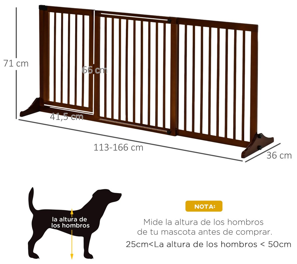 Barreira de Segurança Extensível 3 Peças com Estrutura de Madeira e Suporte de Pé 113-166x36x71 cm Castanho