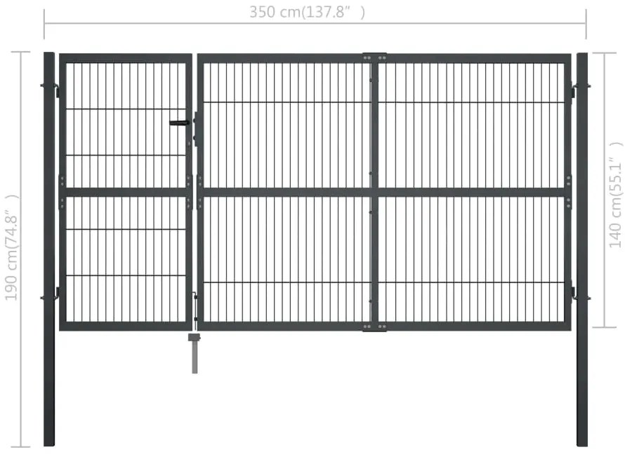 Portão de jardim com postes 350x140 cm aço antracite