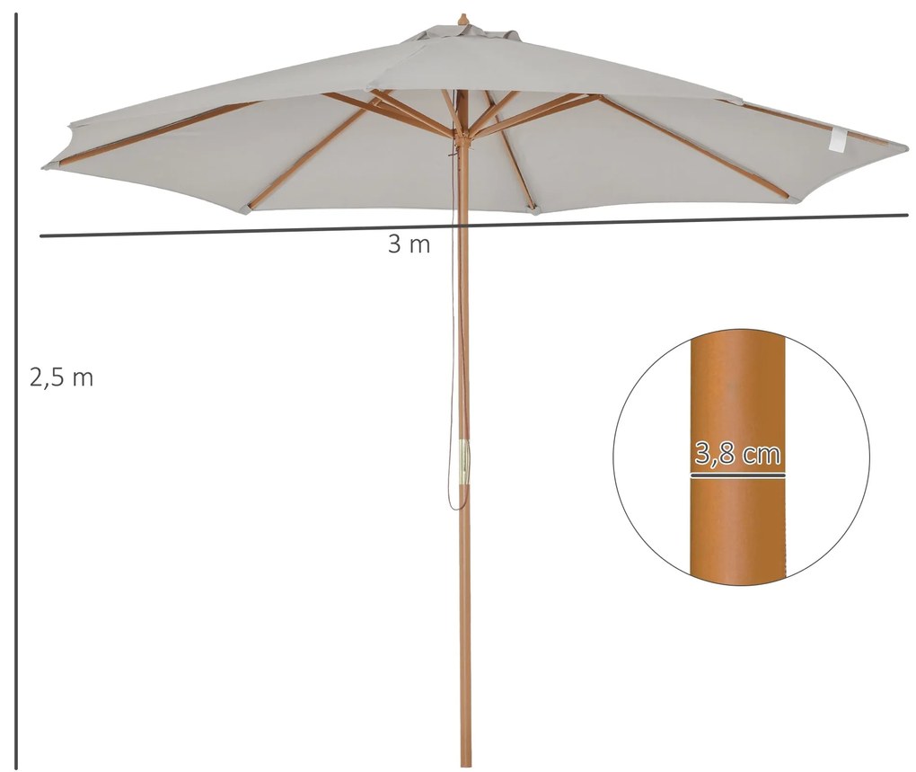 Chapéu de Sol de Jardim Ø300x250cm com Sistema de Polia Teto Ventilado