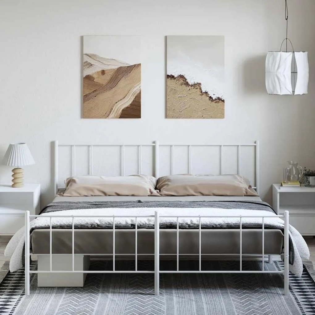 Estrutura de cama com cabeceira e pés 193x203 cm metal branco
