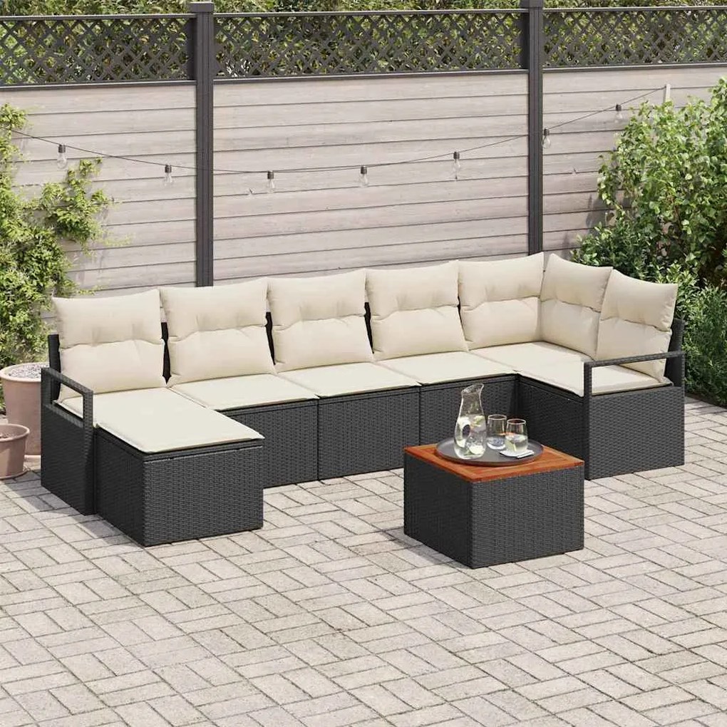 vidaXL Conjunto de Sofá de Jardim com almofada 8 pcs Preto vime PE