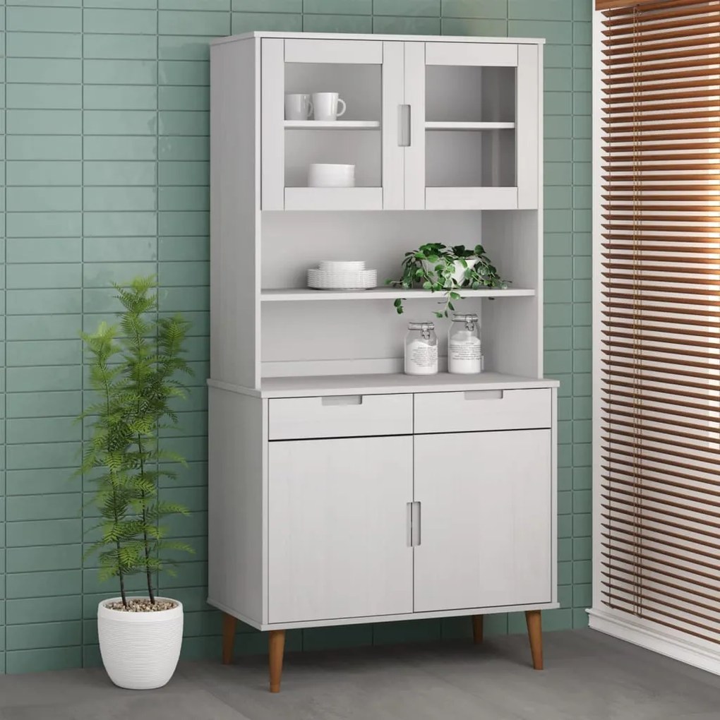 Armário Alto Eva em Pinho Maciço - Branco - Design Escandinavo