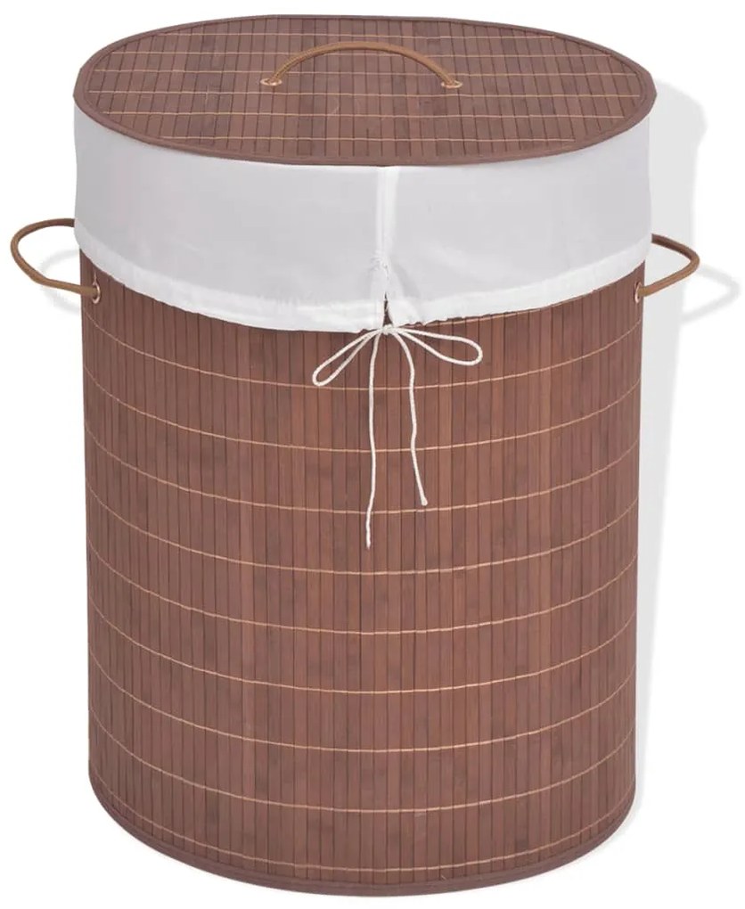 Cesto oval para roupa suja bambu castanho