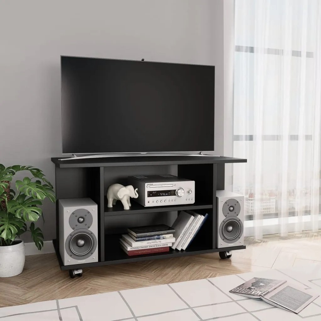 Móvel de TV com rodas 80x40x45 cm deriv.madeira preto