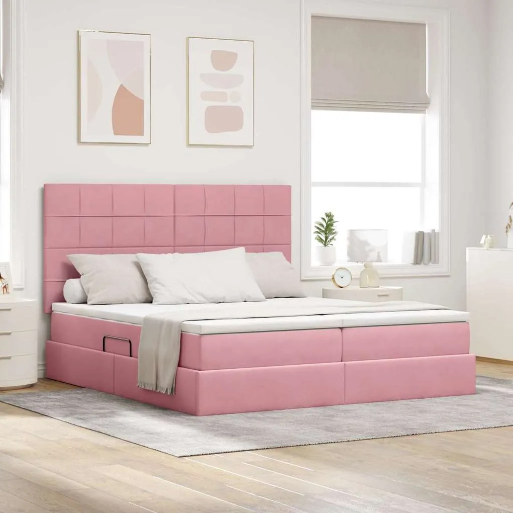 vidaXL Cama com Armazenamento com colchão Rosa 200 x 200 cm Veludo