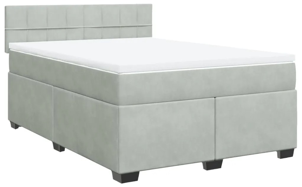 Cama com molas/colchão 160x200 cm veludo cinzento-claro