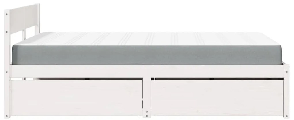 Cama com gavetas e colchão 140x190 cm pinho maciço branco