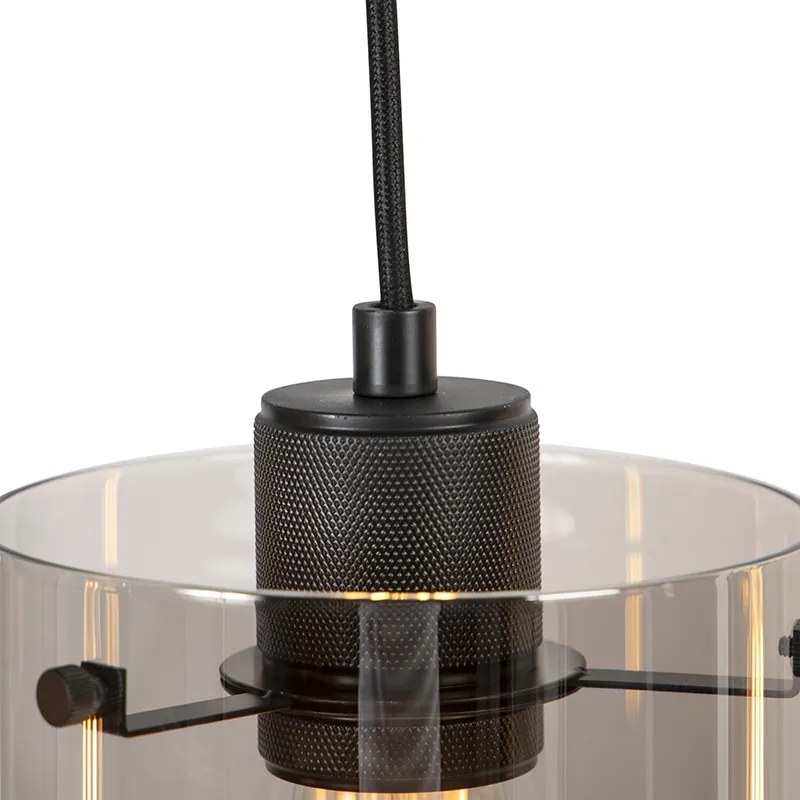 LED Candeeiro de suspensão inteligente preto com vidro fumê incl. 4 Wifi ST64 - Dome Design
