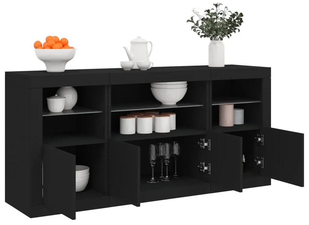Aparador com luzes LED 142,5x37x67 cm preto