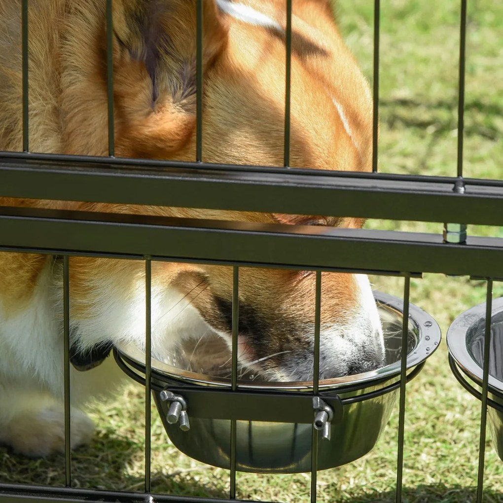 PawHut Parque para Cães com Toldo Suporte Giratório 2 Tigelas Incluída