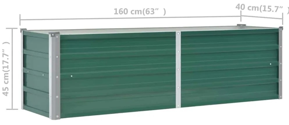 Canteiro elevado de jardim aço galvanizado 160x40x45 cm verde