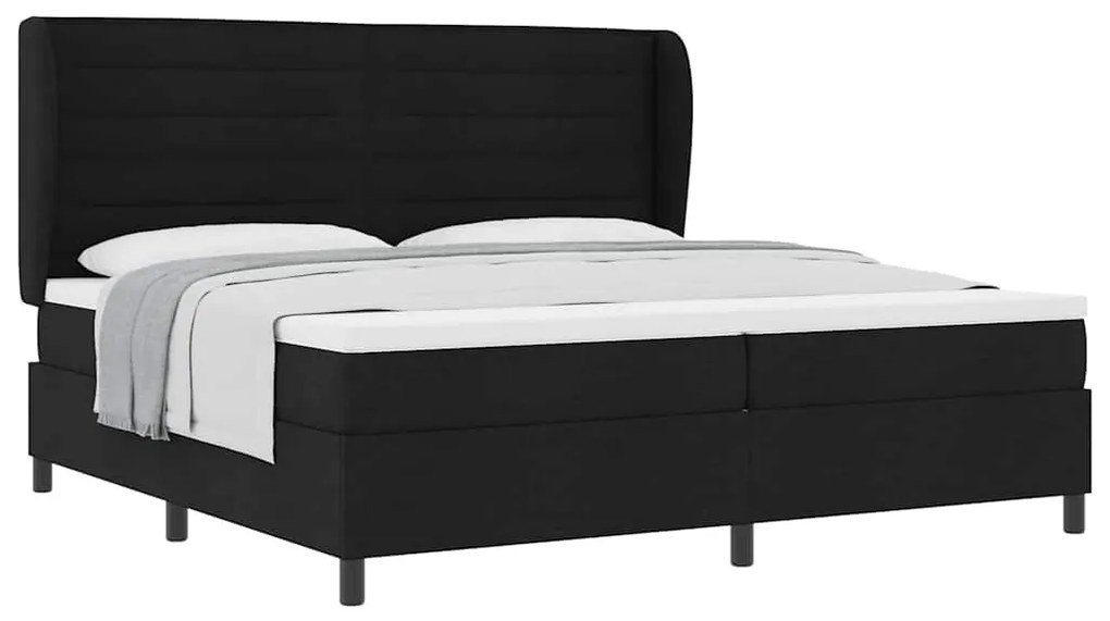 Cama Box com colchão preto de 200 x 200 cm, tecido.