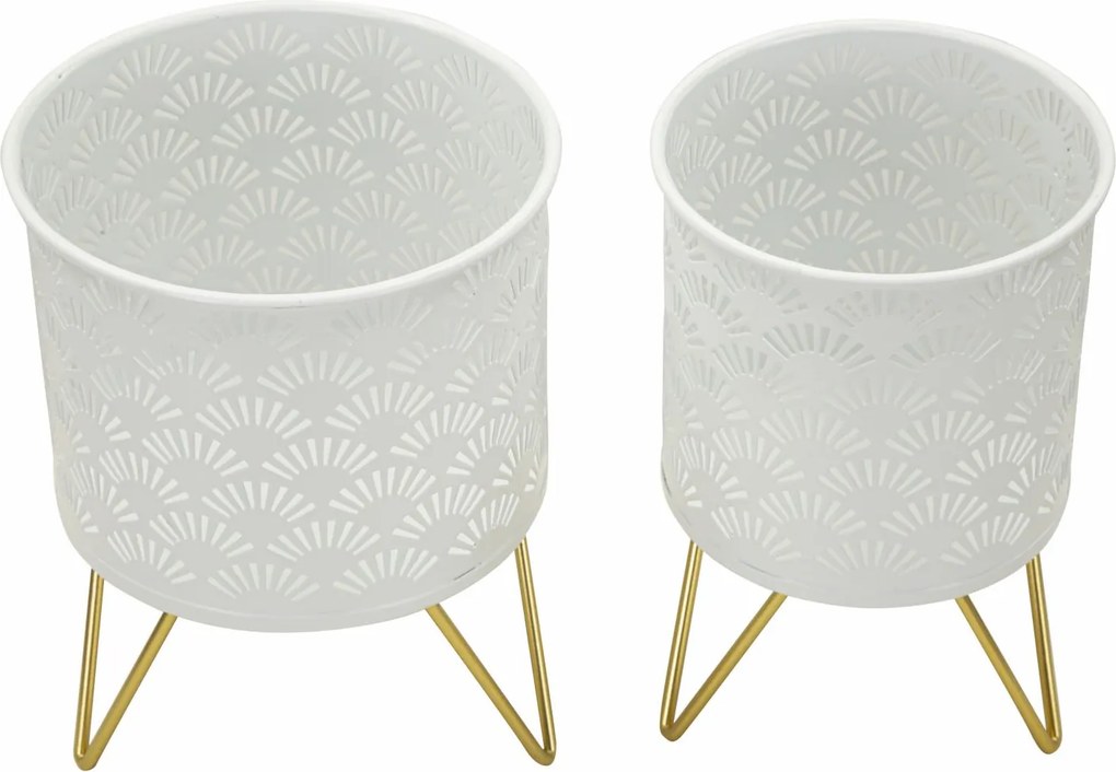 CONJUNTO DE 2 VASOS CARLY BRANCO E DOURADO Ø 16X20-13X20 CM (PLANTAS NÃO INCLUIDAS)