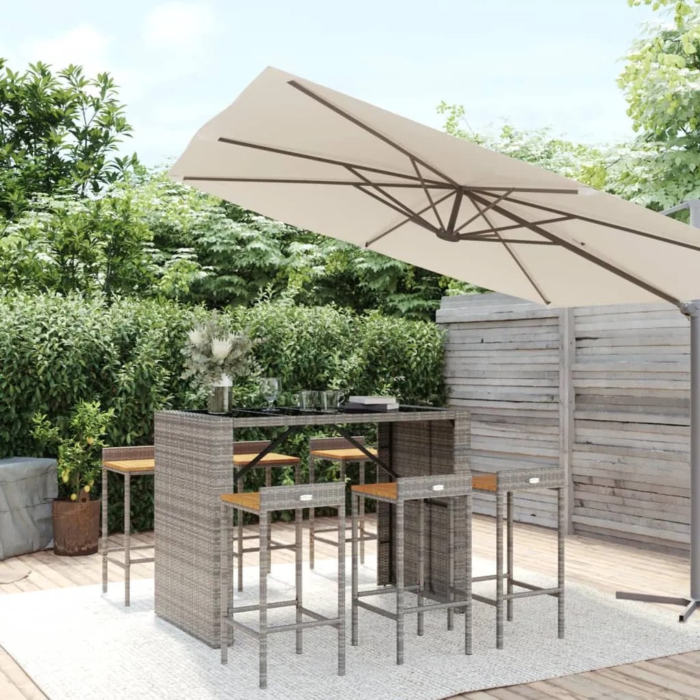 vidaXL 7 pcs conjunto de bar p/ jardim vime PE/acácia maciça cinzento