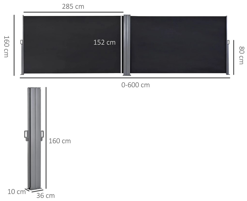 Outsunny Toldo Lateral Retrátil 600x160cm Toldo de Privacidade Extensí