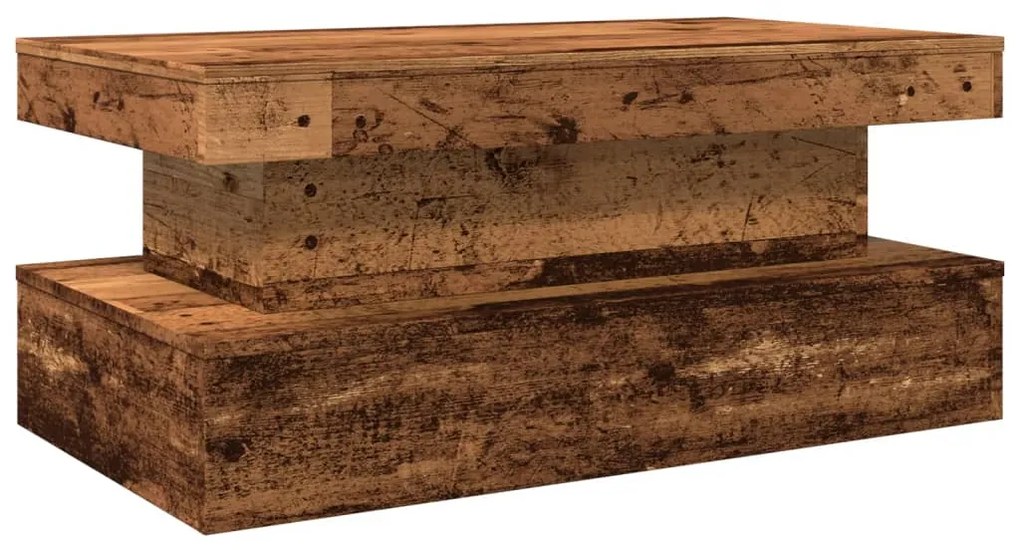 Mesa de centro com luzes LED 90x50x40 cm madeira velha