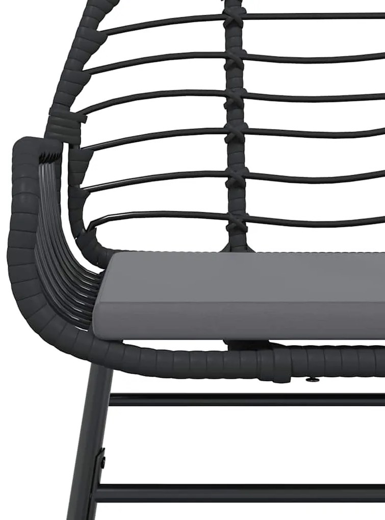 3 pcs conjunto jantar jardim almofadões vime PE vidro preto