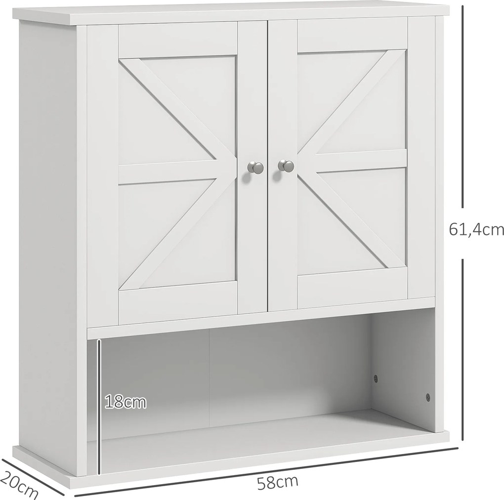 Armário de Parede para Casa de Banho Rústico com Compartimento Prateleira Ajustável 58x20x61,4 cm Branco