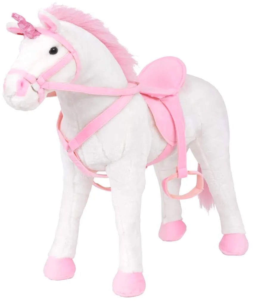 Brinquedo de montar unicórnio peluche branco e rosa XXL