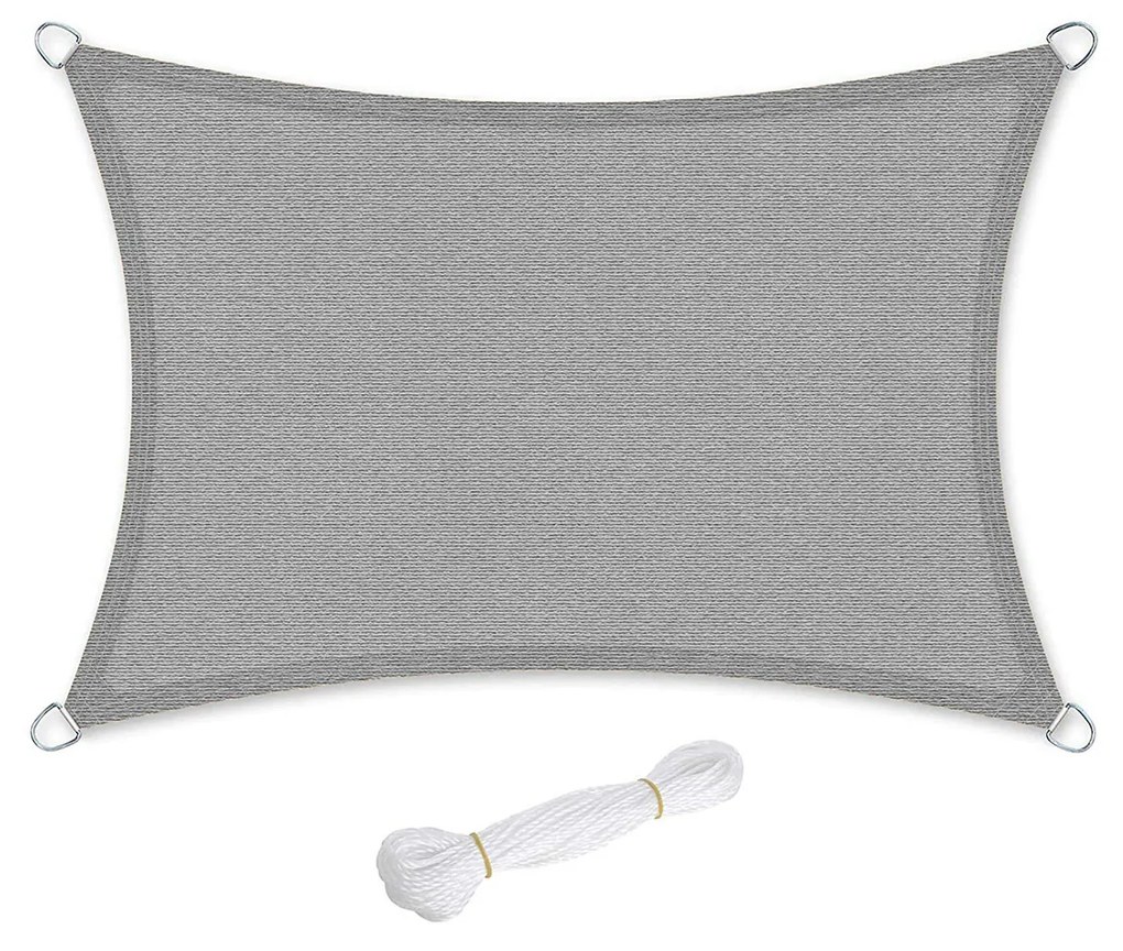 SONGMICS Sun Sail 2 x 3 m, Guarda-sol feito de plástico HDPE resistente a rasgos, à prova de intempéries, proteção UV, respirável, jardim, varanda, pátio, camping, retangular, 2 m, cordas, cinza fumê GSS23GY