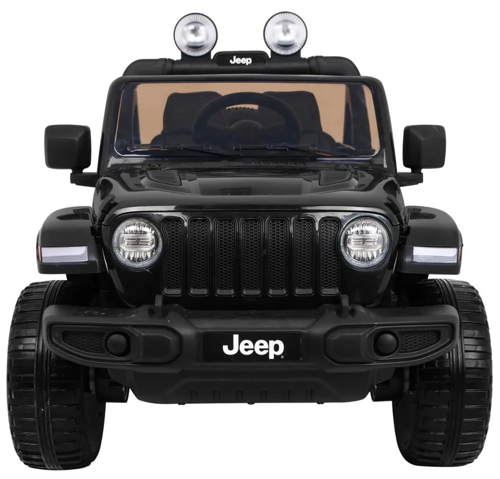 Carro elétrico para Crianças 12V 4x4 Jeep Wrangler Rubicon Rodas de EVA, Assento de couro Preto