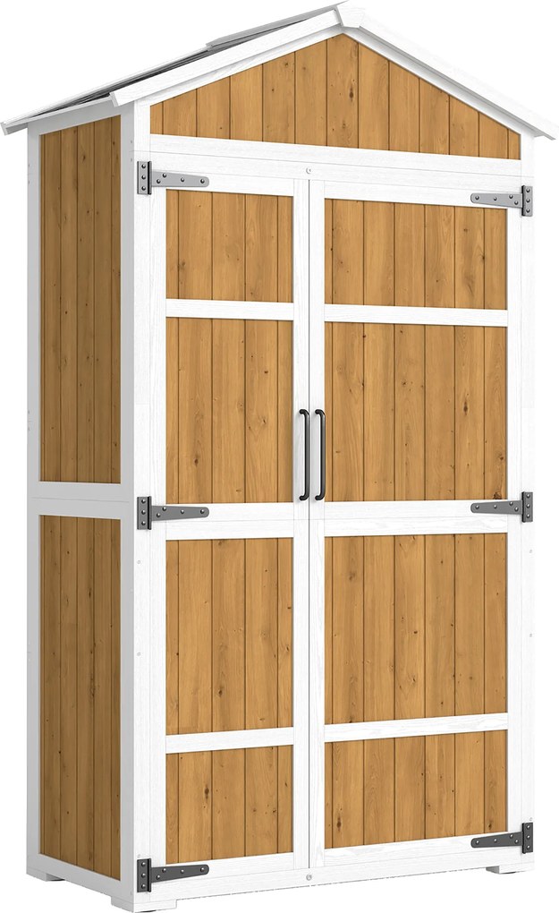 Outsunny Armário de Jardim Abrigo de Jardim Impermeável com Teto em Metal Dupla Porta para Ferramentas de Jardinagem 105x55x179cm Natural | Aosom Portugal