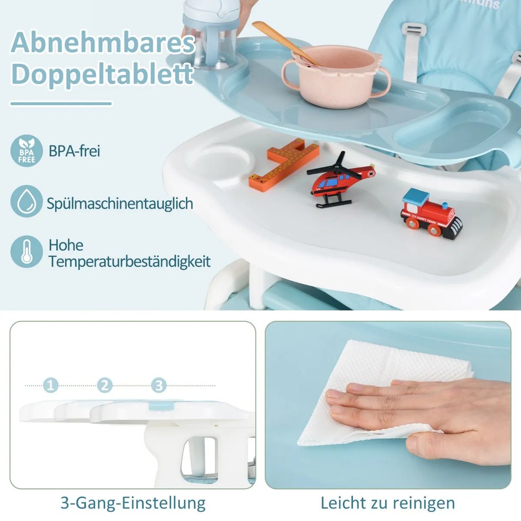 Cadeira alta para bebê 3 em 1 com rodas universais com trava - Cinza