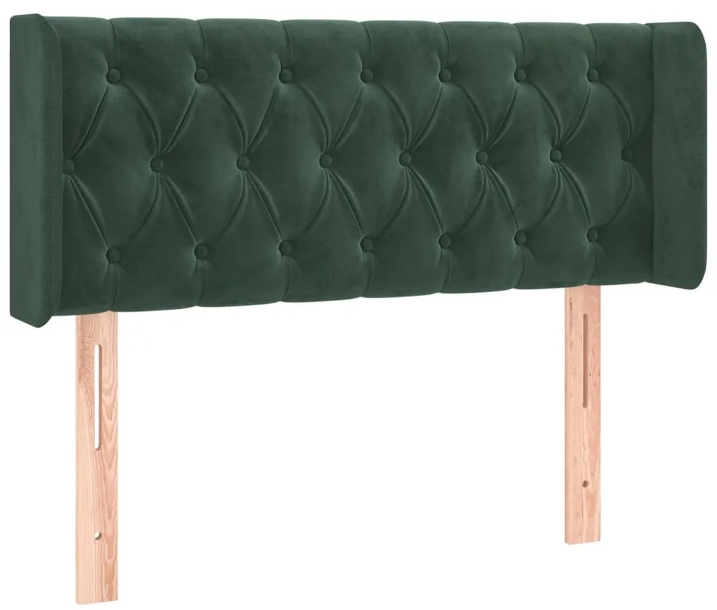 Cabeceira cama c/ luzes LED veludo 93x16x78/88 cm verde-escuro