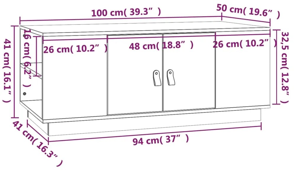 Mesa de centro 100x50x41 cm madeira de pinho maciça cinza