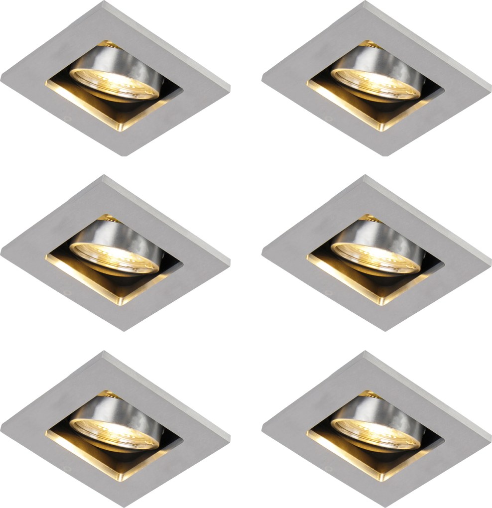 Conjunto de 6 focos embutidos modernos alumínio rotativo e inclinável GU10 50mm - Qure
