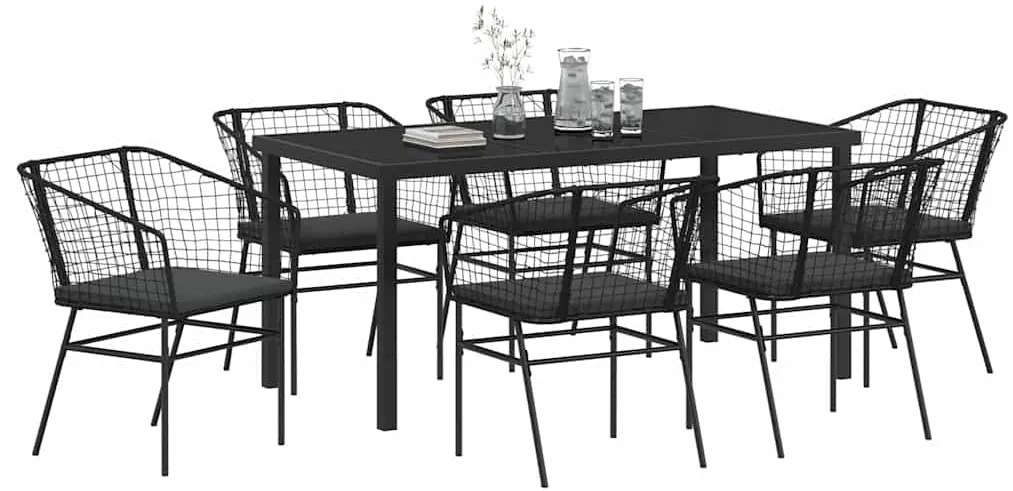 Conjunto de Jantar de Jardim com 7 Peças e Almofadas Pretas de Polirat