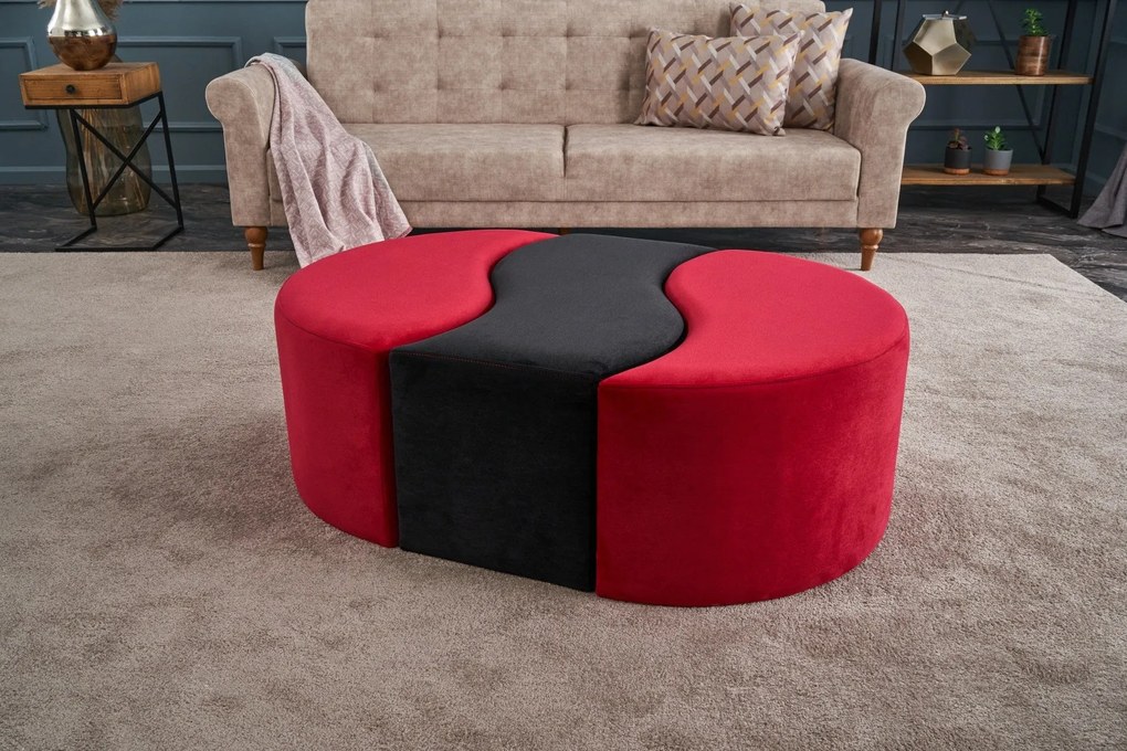 Pouffe Alya Puf – Preto e Vermelho – 120x40x80 cm