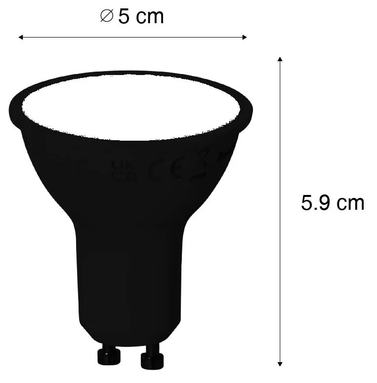 Conjunto de 5 Lâmpada LED inteligente GU10 regulável preta 7W 600 lm 3000K