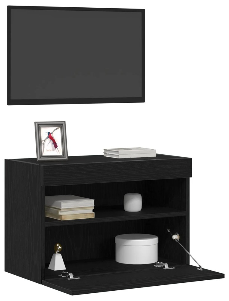 Cabinet de TV vidaXL com Luzes LED Carvalho Preto 60x30x40 cm
