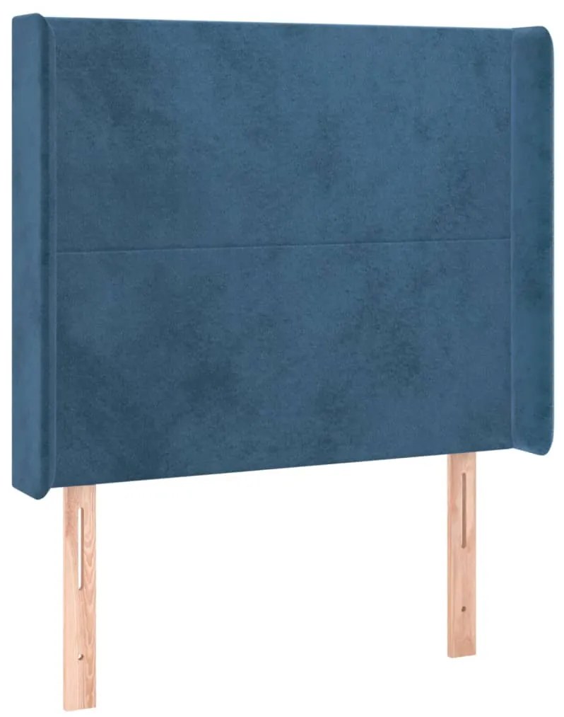 Cama box spring c/ colchão/LED 90x190 cm veludo azul-escuro