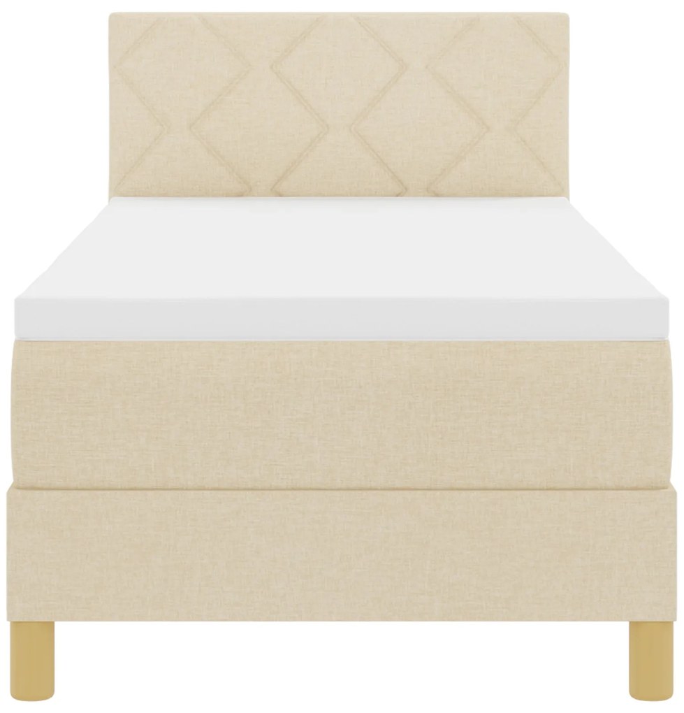 Cama Box Spring com Colchão &amp; LED Creme 80x200 cm Tecido