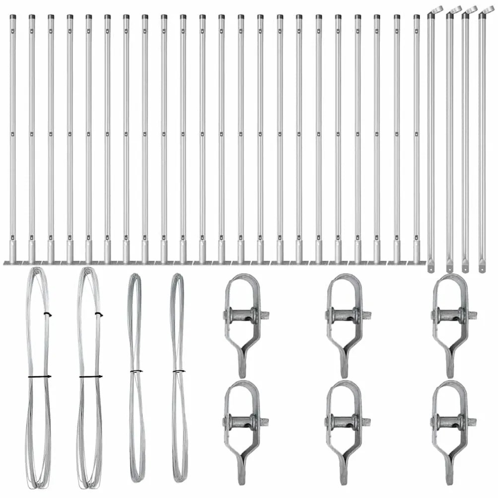 Postes de Cerca com Bases 26 pcs Ø32mm 90cm em Aço Galvanizado.