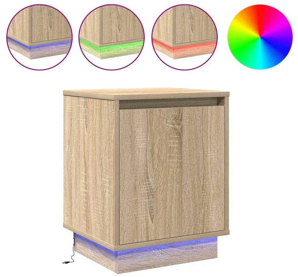 Cômodas de cabeceira com luzes LED 2 pcs Carvalho Sonoma 39x34,5x50 cm