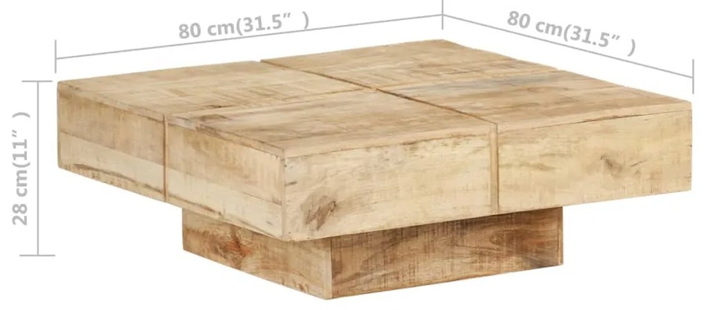 Mesa de centro 80x80x28 cm madeira de mangueira maciça