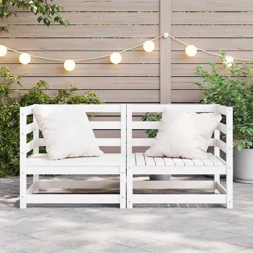 Sofás de canto para jardim 2 pcs madeira de pinho maciça branco