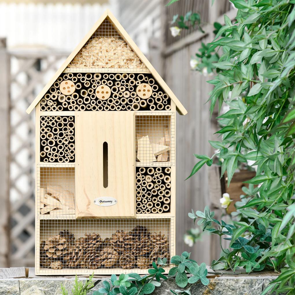Outsunny Hotel de insetos de 5 andares Casa de insetos de madeira e bambu para abelhas Borboletas Joaninhas Uso ao ar livre em jardim 32x12,5x57 cm