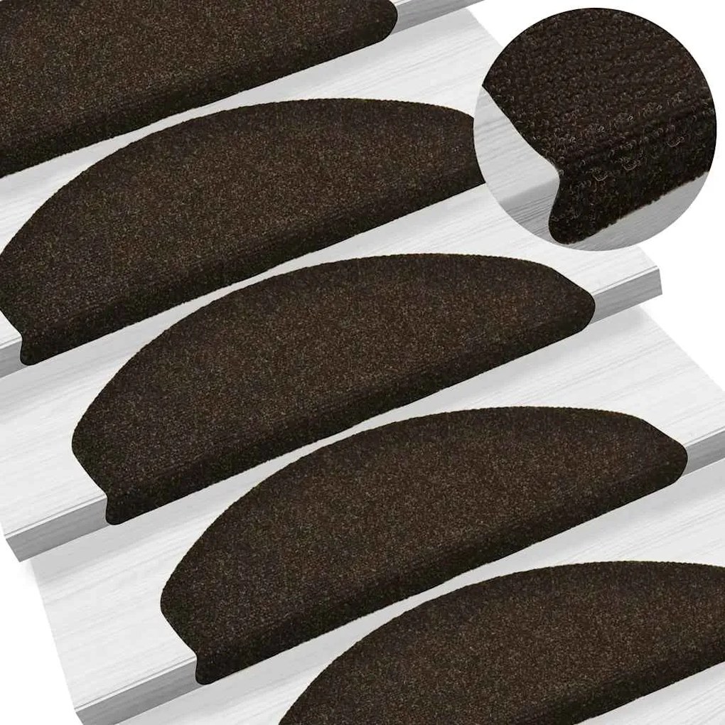 vidaXL Tapetes de escada autoadesivos 30 pcs 65x21x4cm castanho-escuro