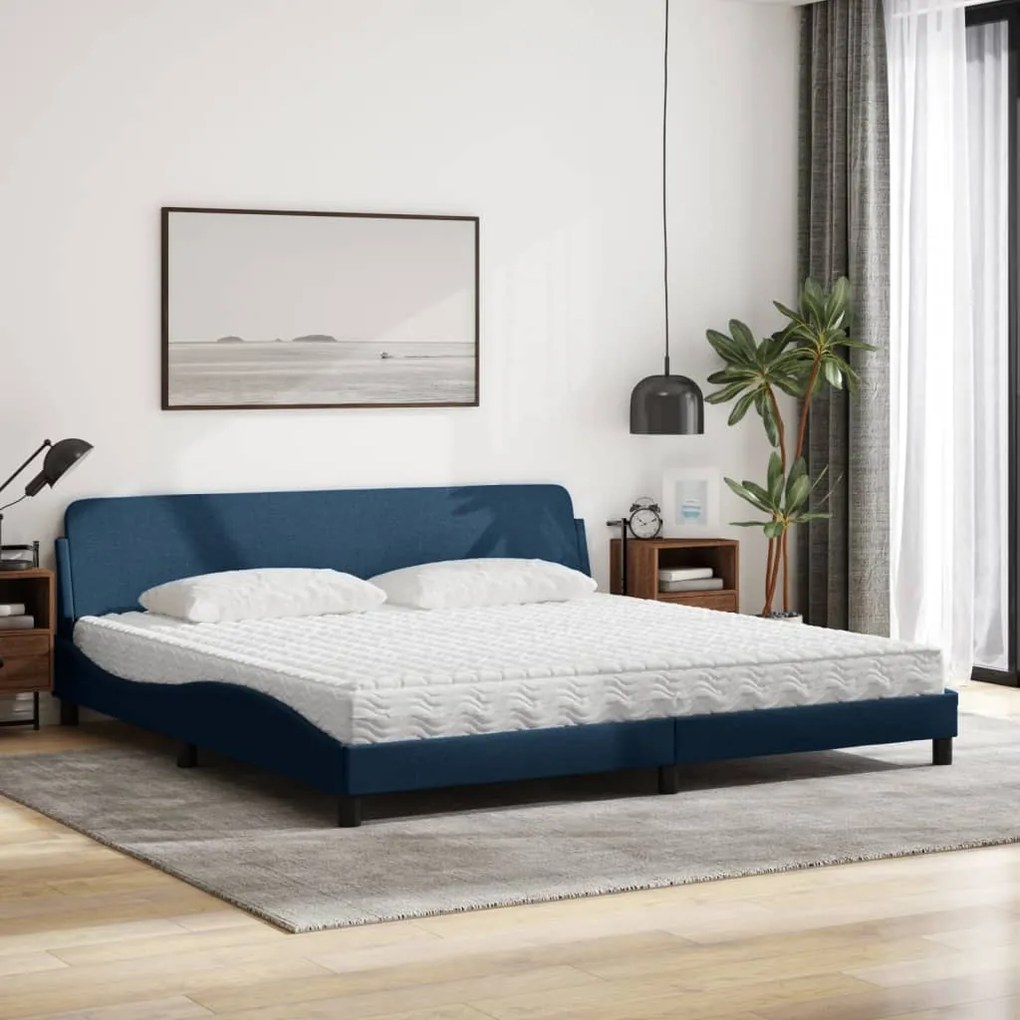 Cama com colchão 200x200 cm tecido azul