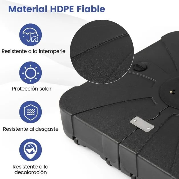 Base para guarda-sol de exterior com rodas 84 x 84 cm , de alta resistência, enchimento com água ou areia, portátil, para terraço, jardim ou piscina P