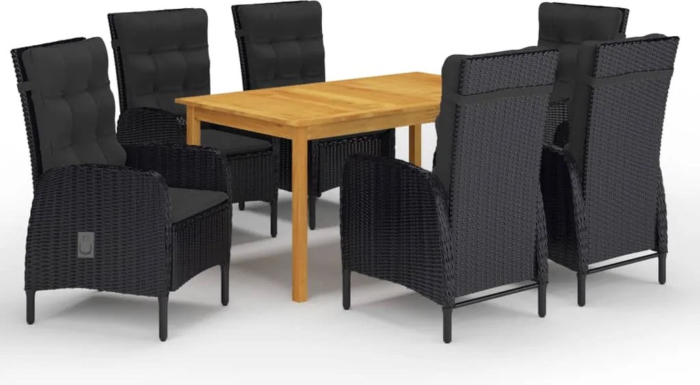 7 pcs conjunto de jantar para jardim preto