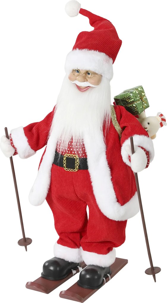 HOMCOM Papai Noel Animado 66cm com Música, Braços Ajustáveis, Ativação por Som/Toque, Esquis, Bastões | Aosom Portugal