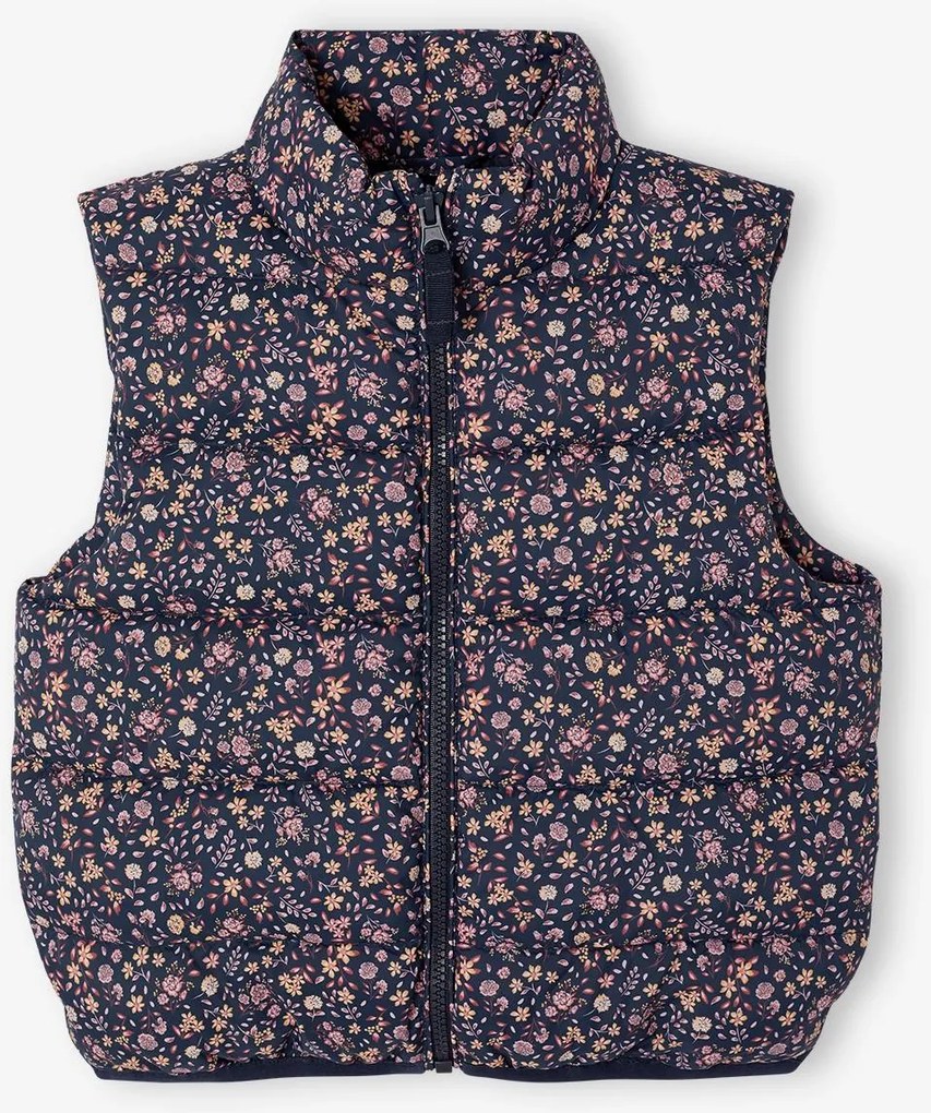 Blusão sem mangas, acolchoado, flores, para menina marinho