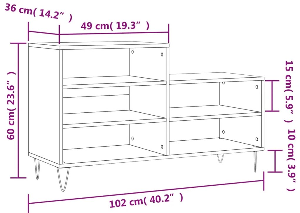 Sapateira 102x36x60 cm derivados de madeira cinzento sonoma