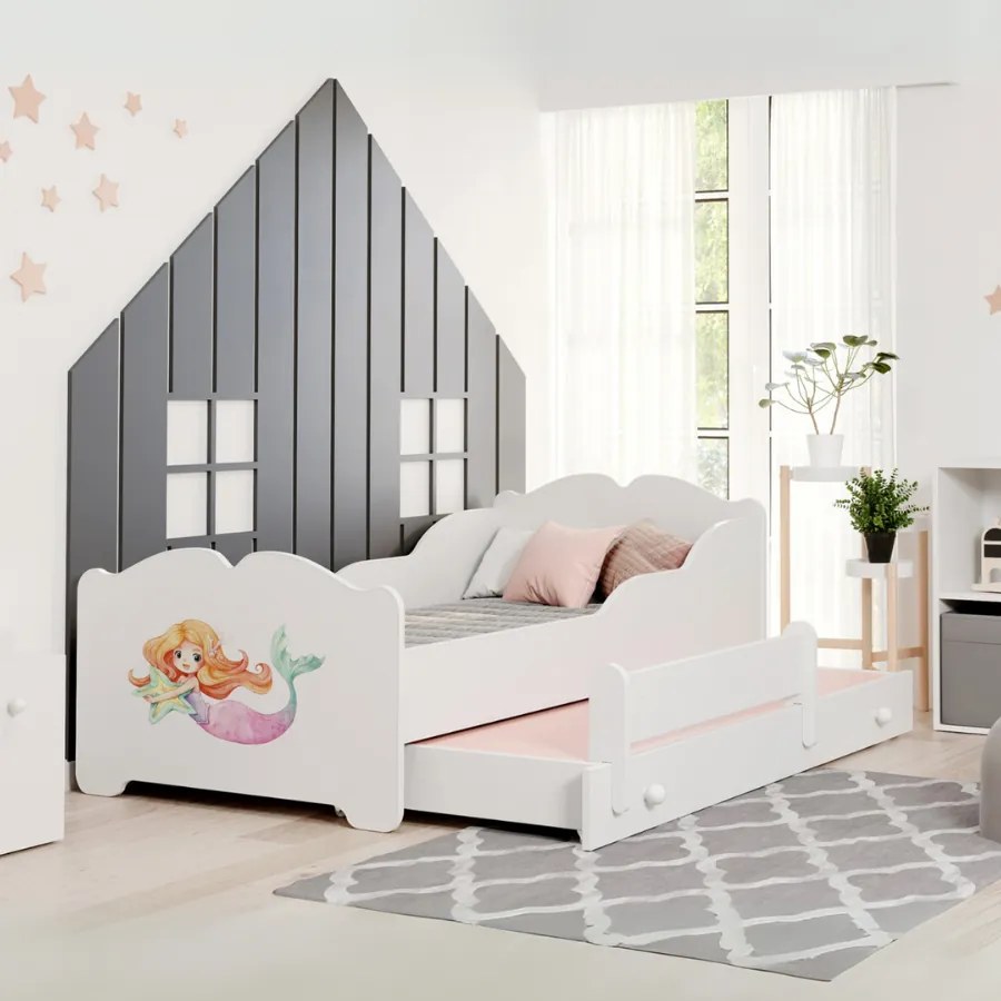 Cama infantil dupla ANNA 160x80 branca - sereia - colchão e estrado incluído